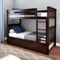 Max & Lily Bunk Bed, Twin-Over-Twin Wood Bed Frame For Kids With Trundle, Espresso