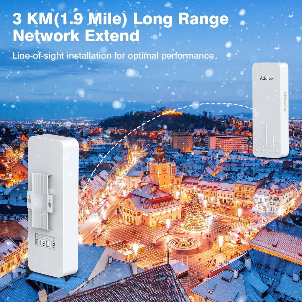 Adalov Wireless Bridge, 3KM 5.8G Point to Point Outdoor CPE, Long Range WiFi Bridges for PtP/PtMP with 14DBi High Gain Antenna for Network Sharing,Network Extend,Starlink Network Extend (CPE660)