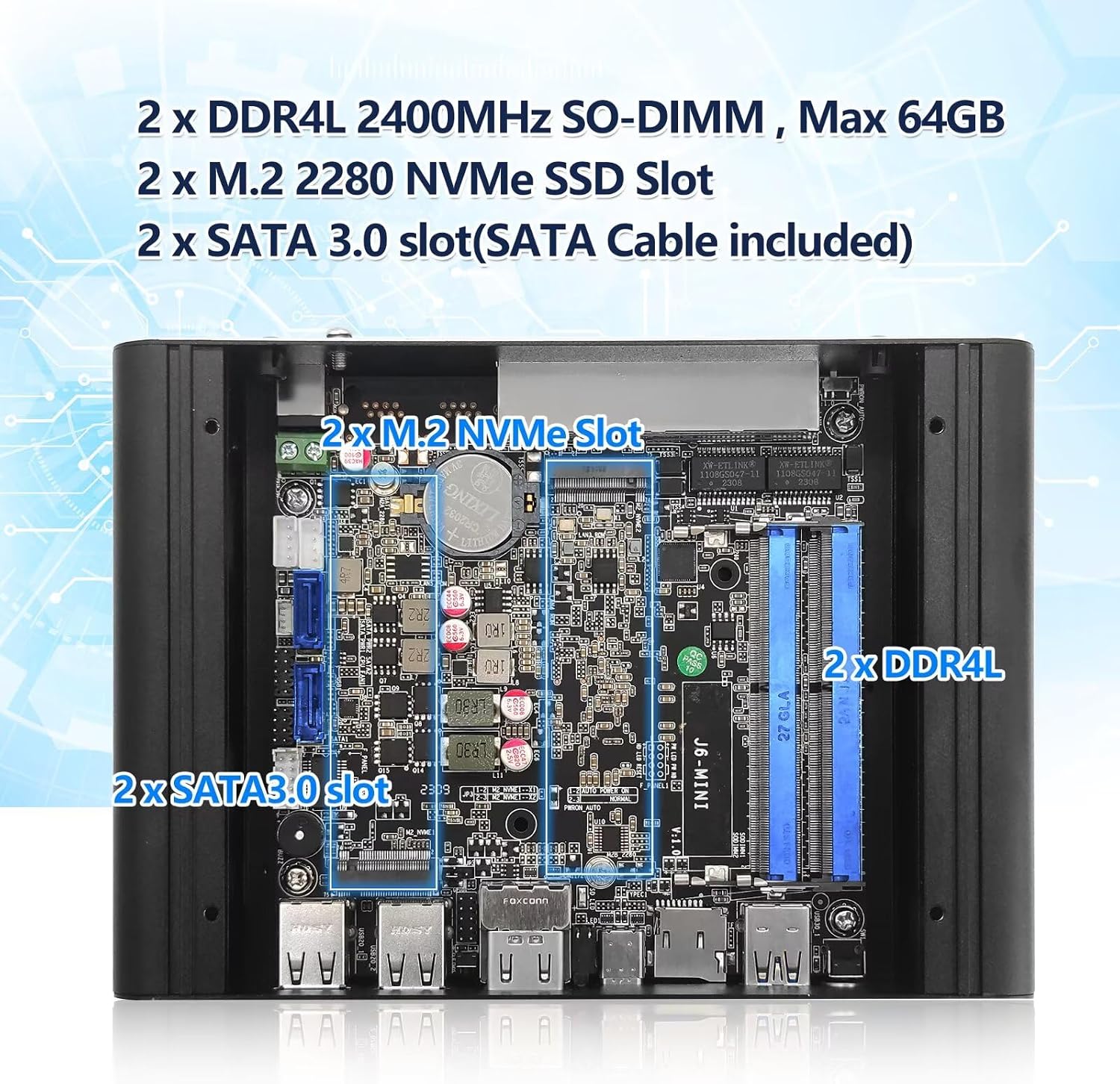 Firewall Micro Appliance J6413 4 Core, DDR4 8GB RAM 128GB NVMe SSD, 4 x i226V 2.5GbE LAN Fanless OPNsense Mini PC Router, AES-NI, 2HD+USB-C 3 Display Hardware, 2 x M.2 NVMe, TF Card Slot