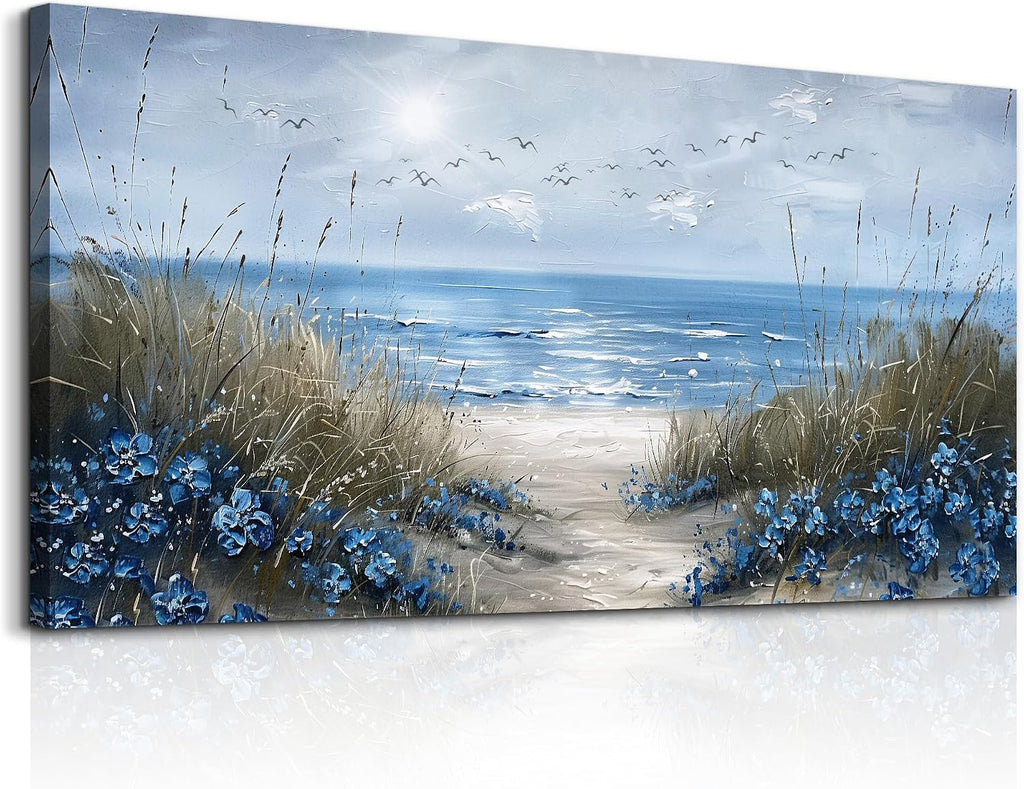 KELIYUAN Large Wall Decor For Living Room Canvas Wall Art For Office Bedroom Aesthetic Blue Ocean Sea Wave Wall Painting Artwork Pictures Modern Beach Posters Ready To Hang Home Decoration 30'x60'