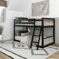 Max & Lily Low Bunk Bed, Scandinavian Modern Bunk Bed, Solid Wood Twin-Over-Twin Bed Frame for Kids, No Box Spring Needed, Black/Blonde