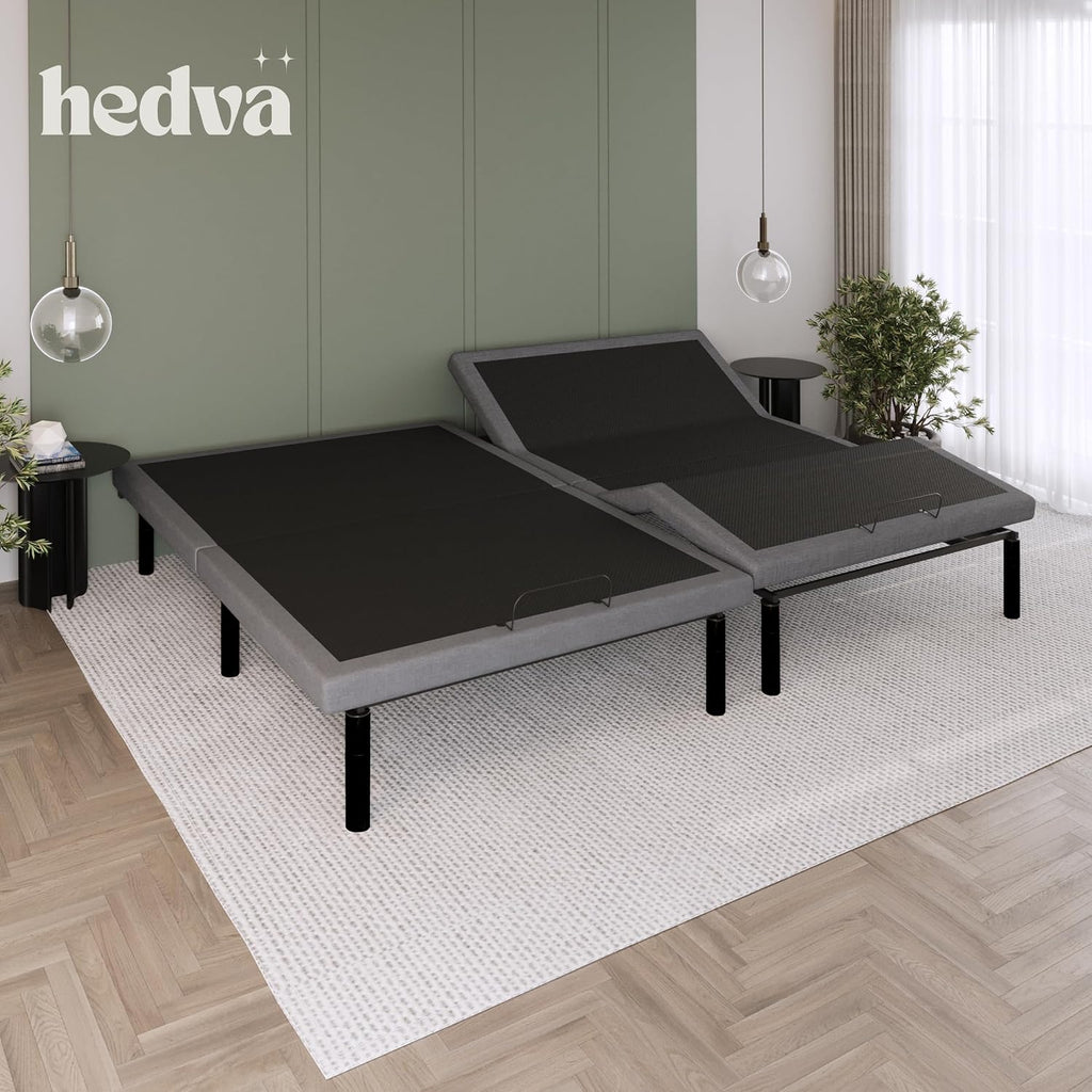 Hedva Adjustable Bed Frame with Massage Motors, 4 USB Ports, LED Light, 5-Minute Assembly, Multiple Preset Positions for Ultimate Comfort, Wireless Remote Control Adjustable Bed (Black, Full)