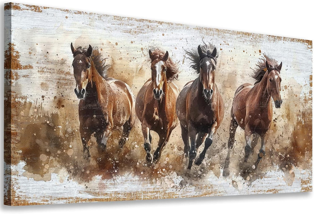 tigeridge Horses Canvas Wall Art - Brown Horse Pictures Animal Wall Decor Running Horses Painting Prints Artwork for Living Room Bedroom Home Office Wall Decorations 29' x 58'