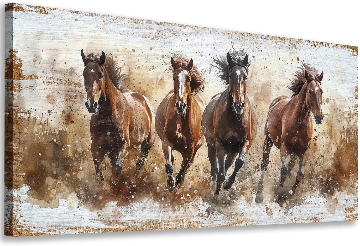 tigeridge Horses Canvas Wall Art - Brown Horse Pictures Animal Wall Decor Running Horses Painting Prints Artwork for Living Room Bedroom Home Office Wall Decorations 29' x 58'