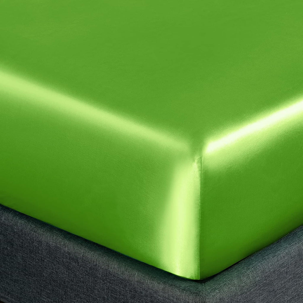 Twin XL Size 4-Piece Sheet Set Premium Mulberry Silk Bed Sheets Set Fits 14-16' Deep Pocket - Luxurious Soft Silk (Solid, Fruit Green)