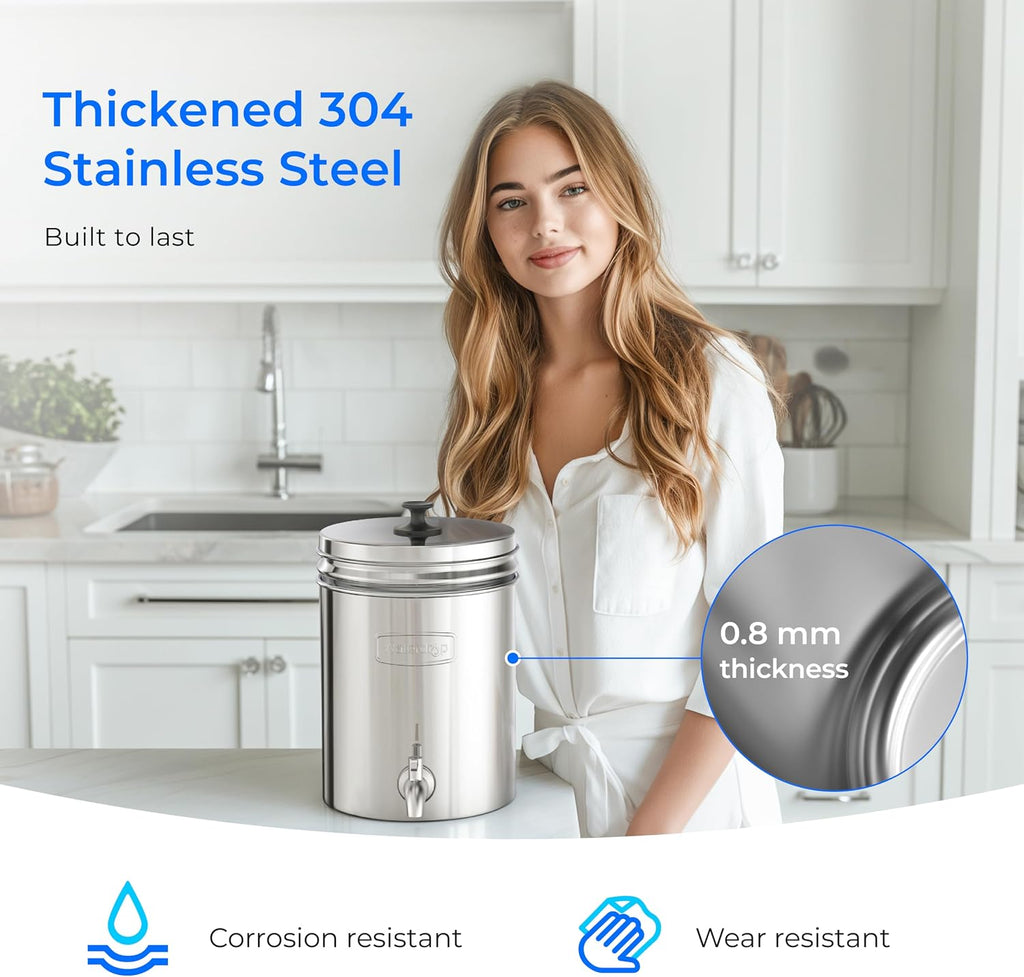 Waterdrop TK-AE Gravity Water Filter System, with 3 Black Carbon Filters and Metal Spigot, 9000 Gallon Longer Lifespan and 150% Faster Flow for Home, Travel, Emergencies, 2.25G