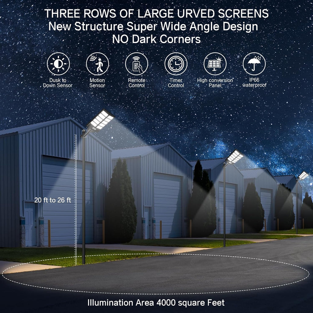 Solar Street Light 8000W, Solar Street Light Outdoor High Lumens, Solar Parking Lot Lights 6500K, Solar Lights Outdoor Motion Sensor Dusk to Dawn for Parking Lot, 2 Pack