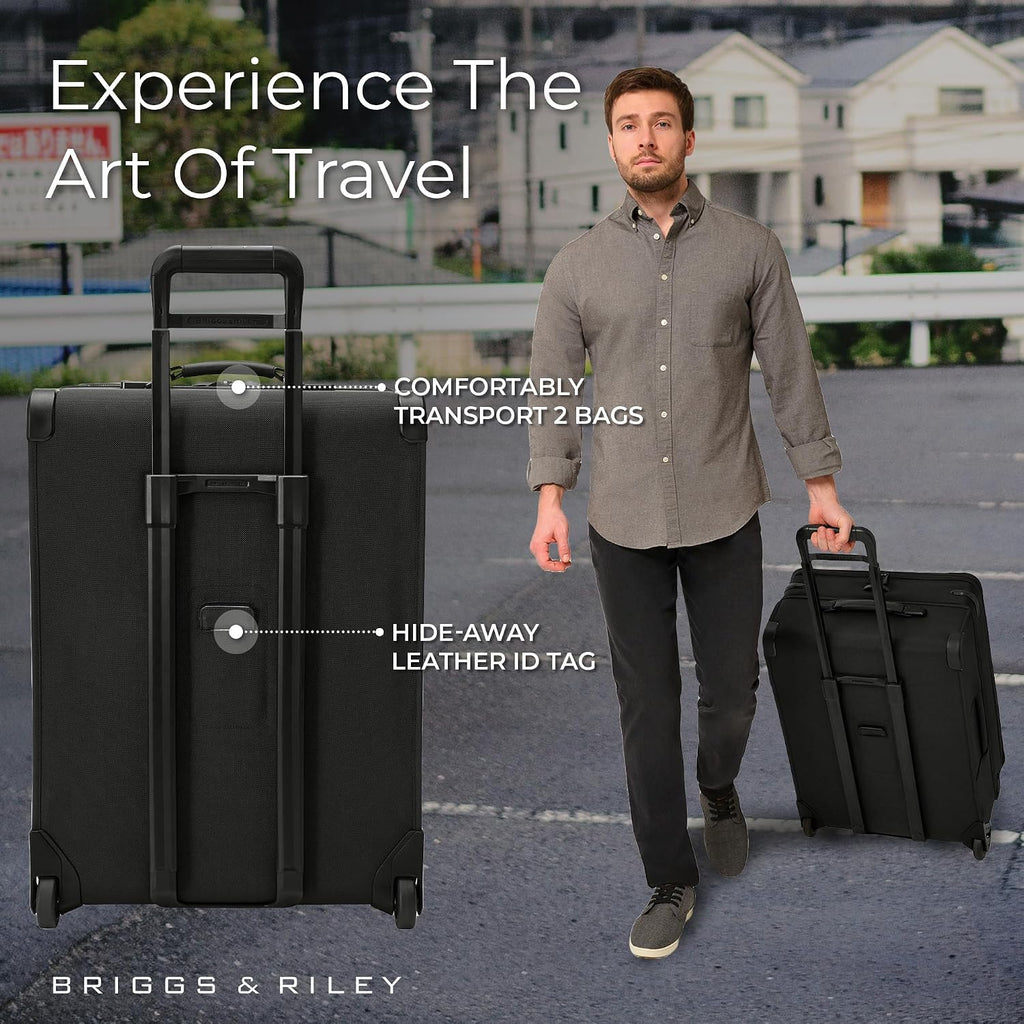 Briggs & Riley 26' Medium Expandable Upright - Checked Luggage for Travel, Suitcases with Wheels, Softside Rolling Bag for Men & Women, Self-Repairing Zipper - Baseline Collection, Black