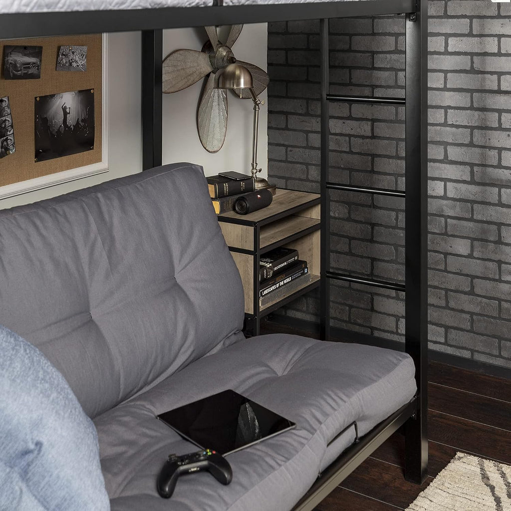 Walker Edison Elodie Urban Industrial Twin Over Futon Metal Bunk Bed, Twin Size, Black
