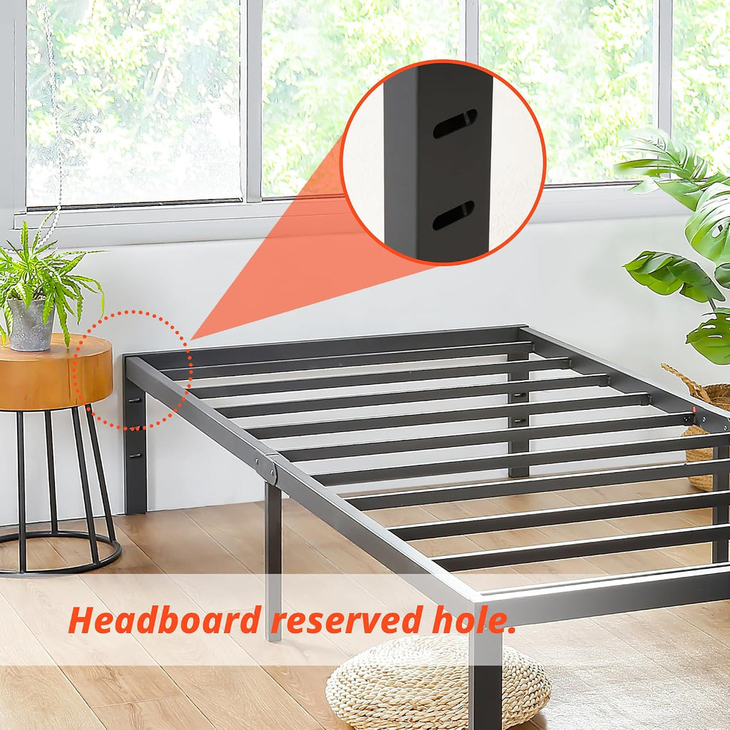 PrimaSleep 14 Inch Heavy Duty Steel Slat Anti-Slip Support, Easy Assembly Platform Bed frame, Noise Free Steel Mattress Foundation, Maximum Storage, No Box Spring Needed, Black, Twin Size