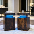 Nightstand with LED Lights Set of 2, 2 Pieces Bedside Tables with Storage Cabinet, Modern End Tables for Bedroom, Brown