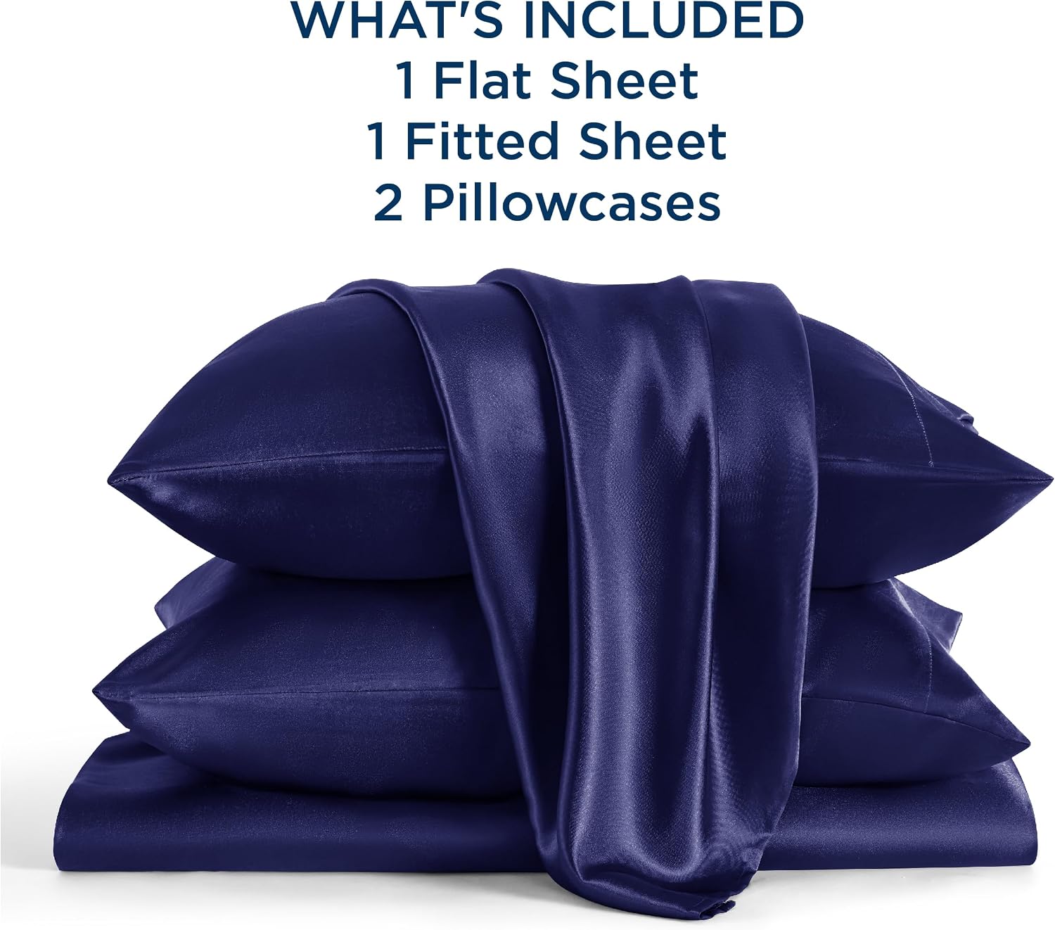 Twin XL Size 4-Piece Sheet Set Premium Mulberry Silk Bed Sheets Set Fits 14-16' Deep Pocket - Luxurious Soft Silk (Solid, Navy Blue)