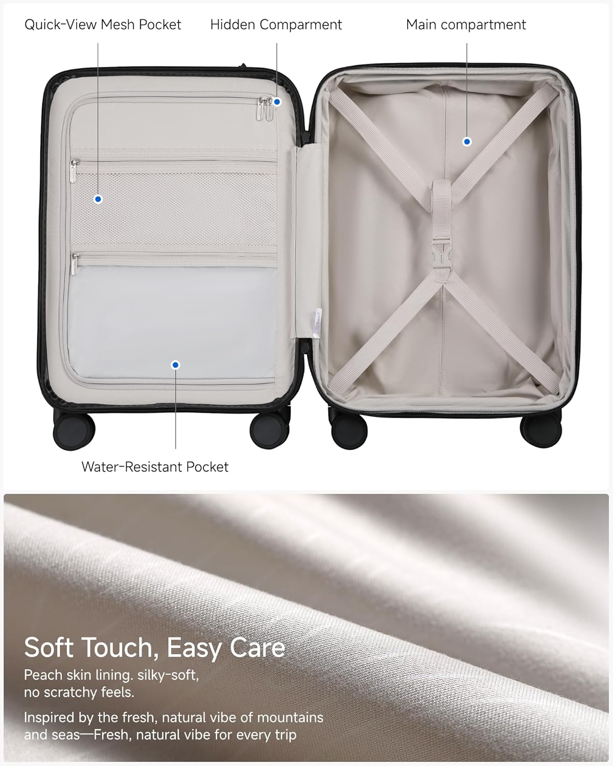 LUGGEX Carry On Luggage 22x14x9 Airline Approved, Expandable Polycarbonate Suitcase with Front Pocket (FX-Core, Blue, 20 Inch)