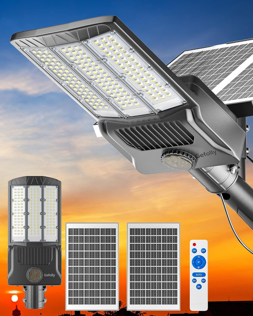 Gefolly SL-8800W Solar Street Lights Outdoor, 550000LM Commercial Parking Lot Light Dusk to Dawn IP67 Waterproof 6500K Security Flood Lights Lamp for Yard, Road, Basketball Courts