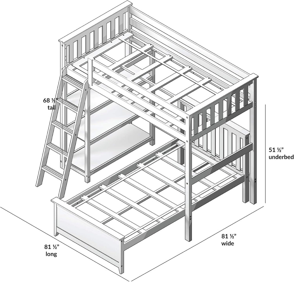 Max & Lily L Shape Twin over Twin Bunk Bed with Bookcase, White