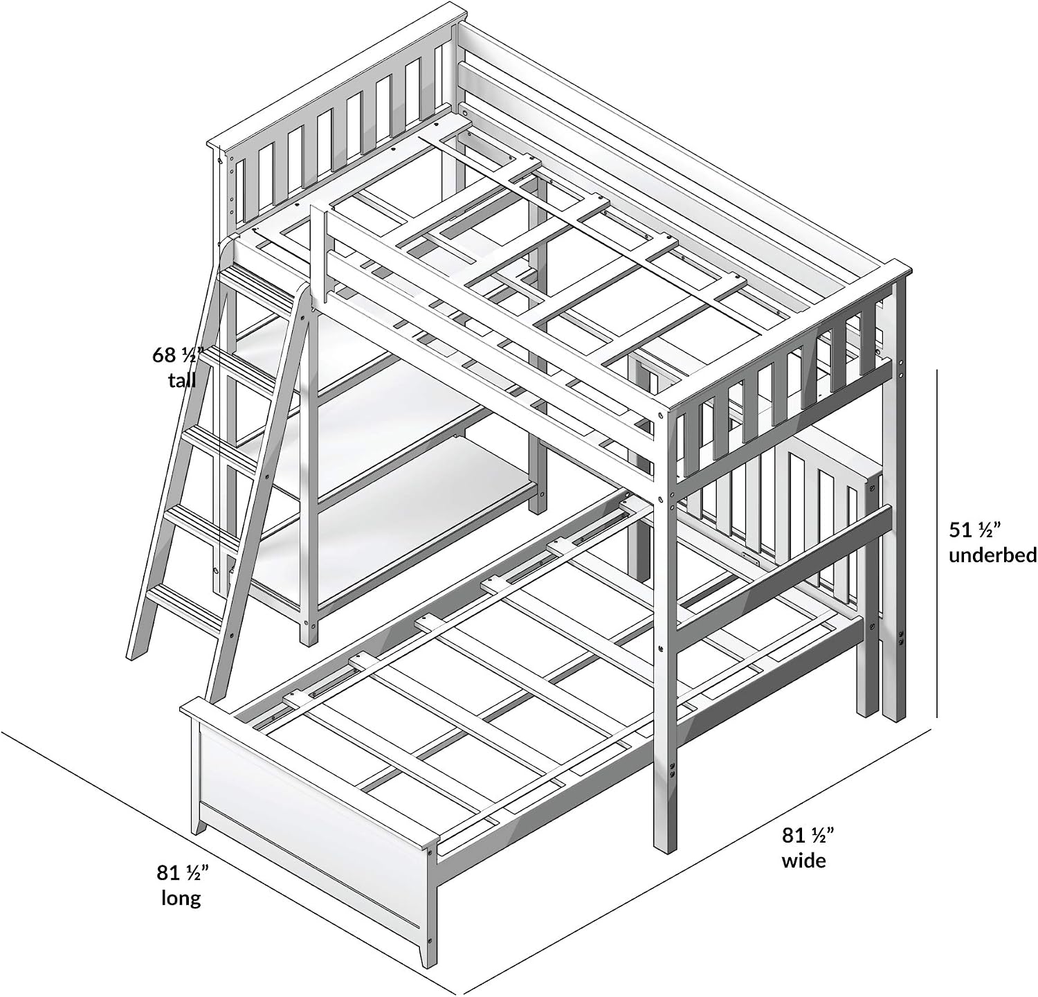 Max & Lily L Shape Twin over Twin Bunk Bed with Bookcase, White