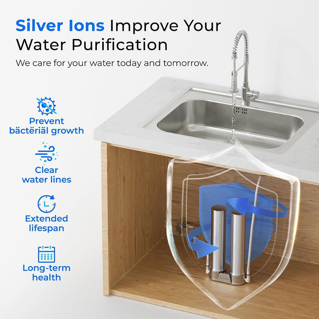 Waterdrop DST Under Sink Water Filter System, Under Sink Water Filtration System, NSF Certified Elements, Reduce Chlorine, PFOA/PFOS, Bad Taste & Odor, Silver Ions Enhanced Filtration, Stainless Steel