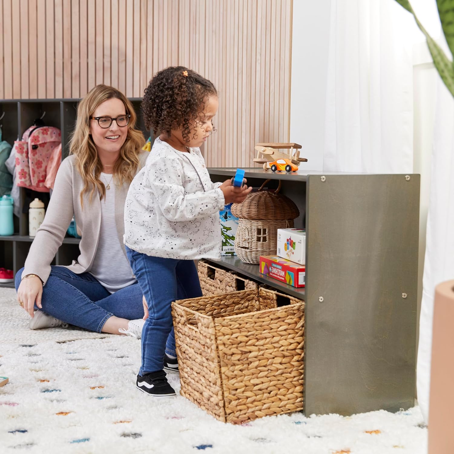 ECR4Kids Streamline 2-Shelf Single-Sided Storage Cabinet, 24in, Classroom Furniture, Grey Wash