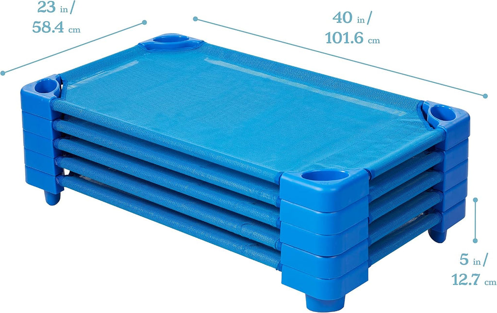 ECR4Kids Stackable Kiddie Cot, Ready-To-Assemble, Toddler Size, Classroom Furniture, Blue, 6-Pack