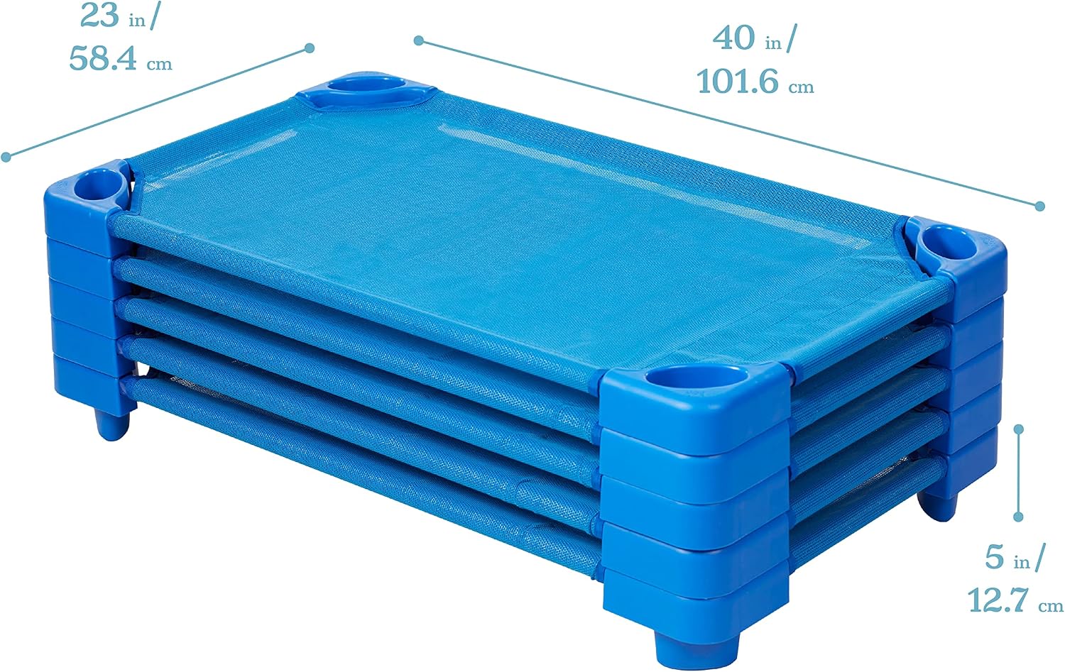 ECR4Kids Stackable Kiddie Cot, Ready-To-Assemble, Toddler Size, Classroom Furniture, Blue, 6-Pack