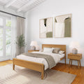 Plank+Beam Solid Wood Full Bed Frame with Panel Headboard, Modern Full Platform Bed with Wood Slat Support, No Box Spring Needed, Pecan