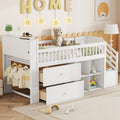 Twin Low Loft Bed with LED Lights, Loft Bed Frame for Kids with 2 Storage Drawers & Bookcase Headboard, Solid Wood Loft Beds with Stairs and Safety Guardrail for Junior Girls Boys (White)