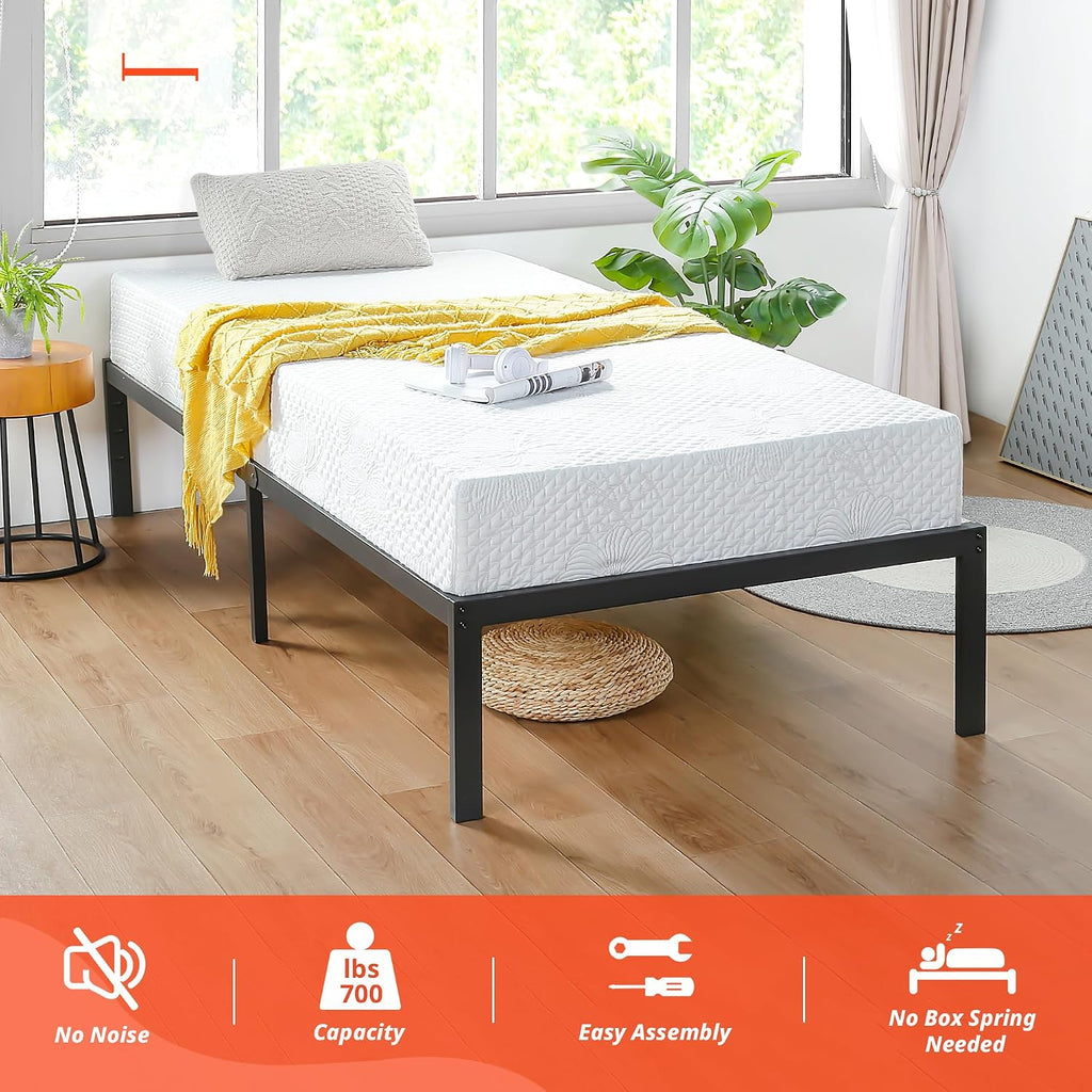 PrimaSleep 14 Inch Heavy Duty Steel Slat Anti-Slip Support, Easy Assembly Platform Bed frame, Noise Free Steel Mattress Foundation, Maximum Storage, No Box Spring Needed, Black, Twin Size