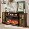 ROCKPOINT 3 Sided Glass 70' Fireplace TV Stand for TVs up to 80inch, Media Entertainment Center with Glass Door Storage Cabinet,36' Electric Fireplace with LED Light and Flame Colors, Espresso