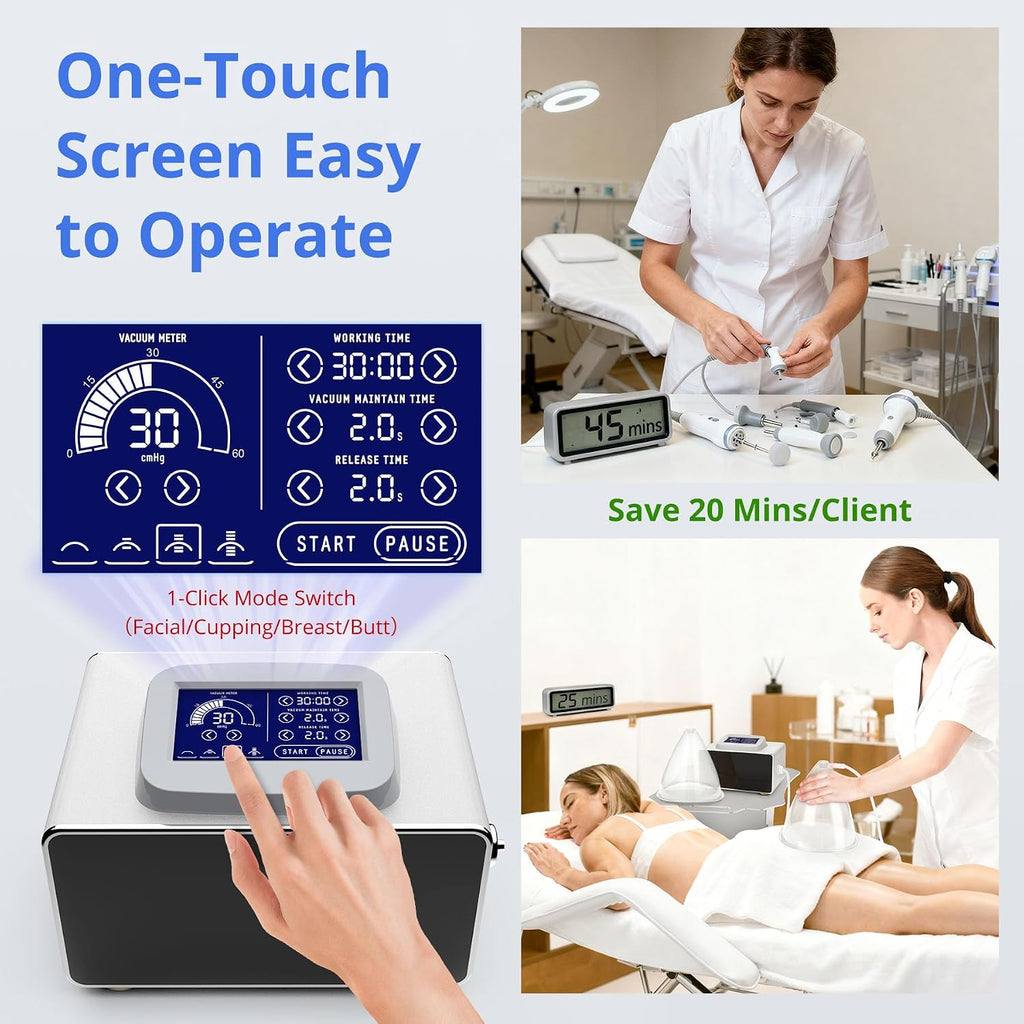 Vacuum Therapy Cupping Machine Multi-Functional Scraping and Cupping Massager Set with 24 Cups and Touch Screen for Salon with Body, Back, Face Care Massage, 4 Modes Adjustable Suction for Salon Work