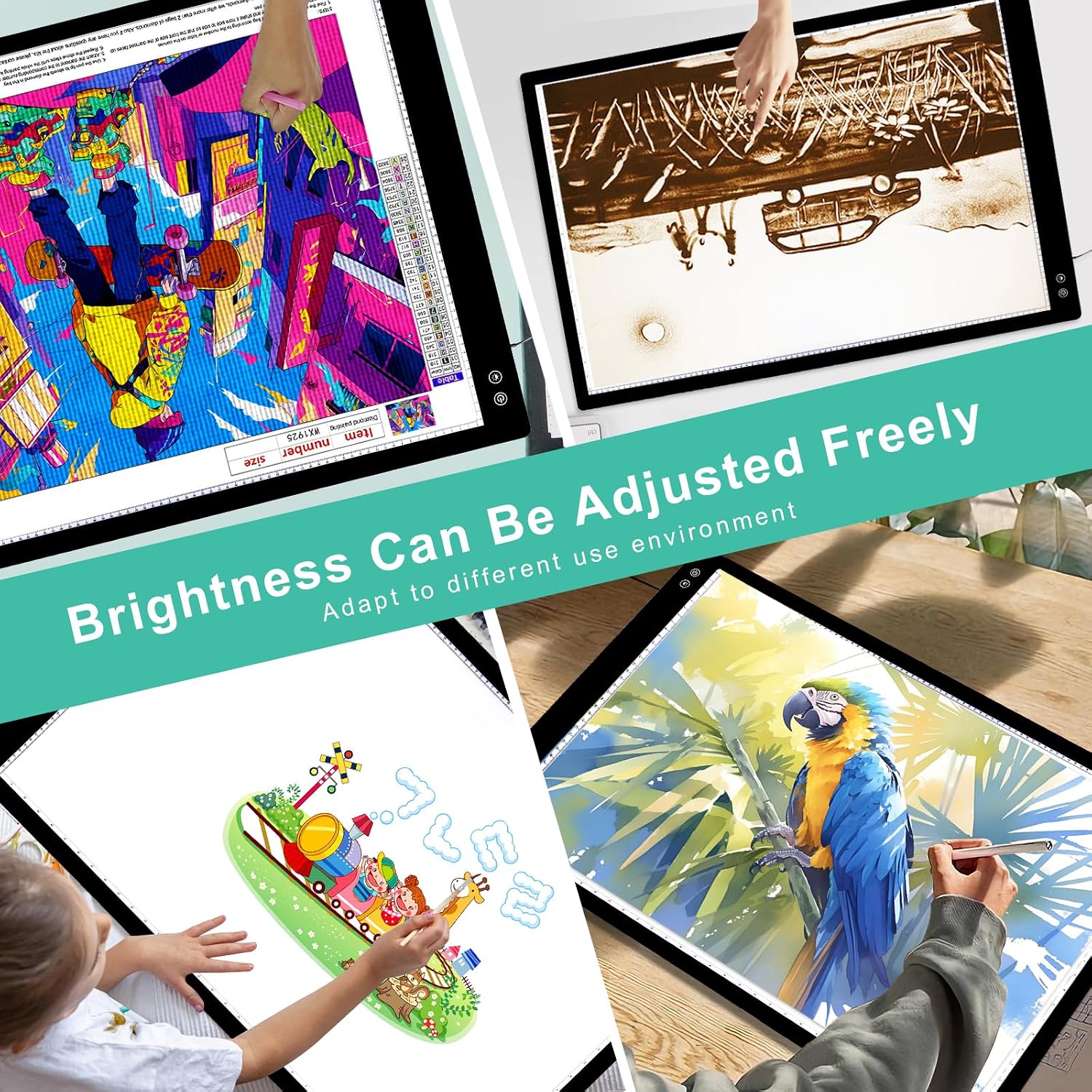 Rechargeable A1 Light Pad - Ultra-Thin Large Diamond Painting Light Board, 3 Colors 6 Levels Adjustable Brightness Tracing Light Box, Wireless Tracing Light Table for Weeding Vinyl Drawing
