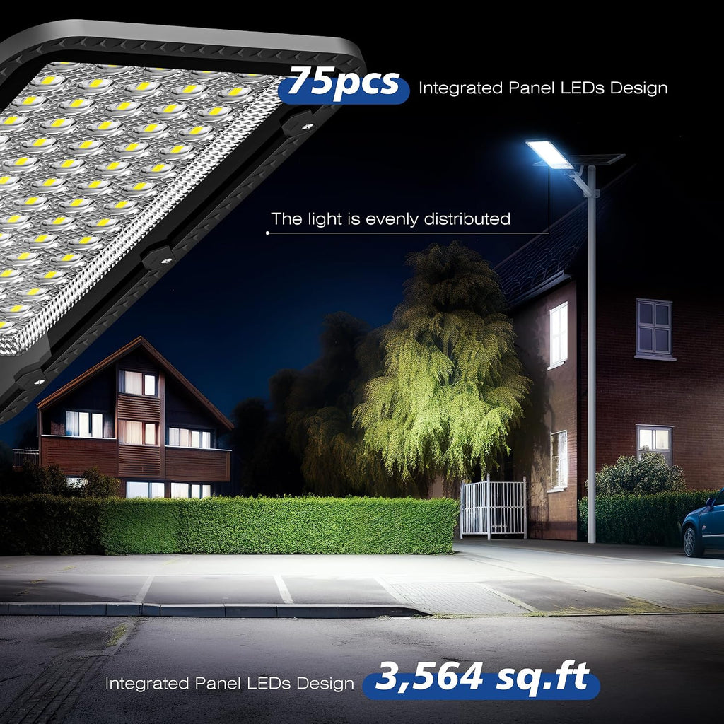 12000W Solar Street Lights Outdoor - 6500K Solar Parking Lot Lights Commercial Dusk to Dawn, Heavy Duty Split Type Solar Street Light with Remote Control, Street Lights Solar Powered for Yard (2Pack)