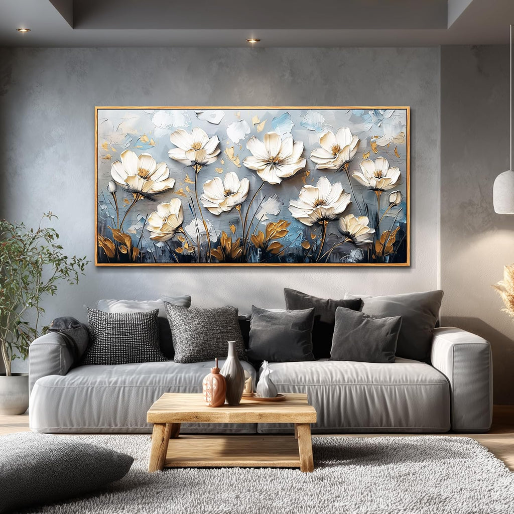 JUDASJART Large Canvas Prints Painting Wall Decor For Living Room Wall Art For Bedroom Office Decoration Vintage Flowers Artworks Abstract Pictures Modern Aesthetics Wood Framed Home Decor