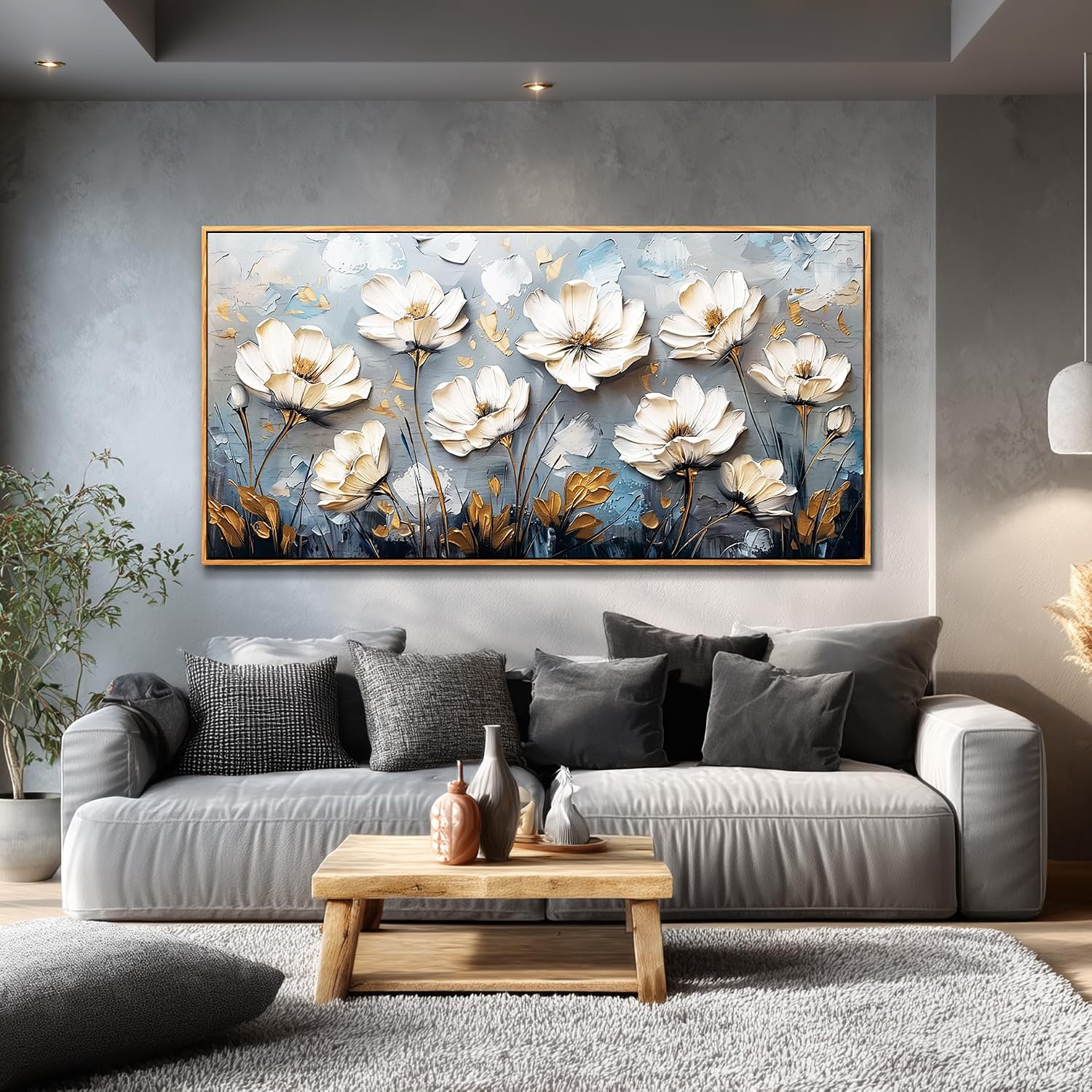 JUDASJART Large Canvas Prints Painting Wall Decor For Living Room Wall Art For Bedroom Office Decoration Vintage Flowers Artworks Abstract Pictures Modern Aesthetics Wood Framed Home Decor