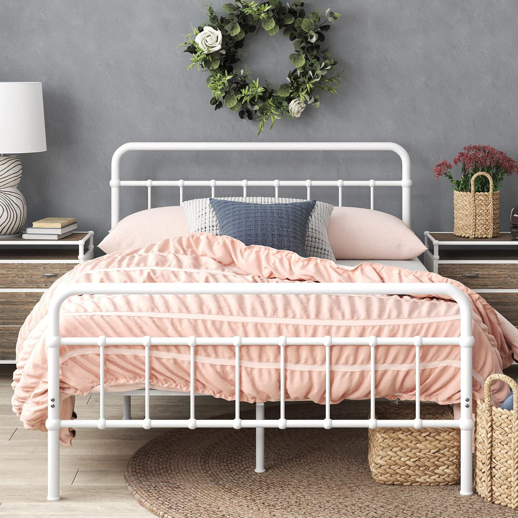 Zinus Florence Metal Platform Bed Frame, Mattress Foundation, No Box Spring Needed, Easy Assembly, White, Twin