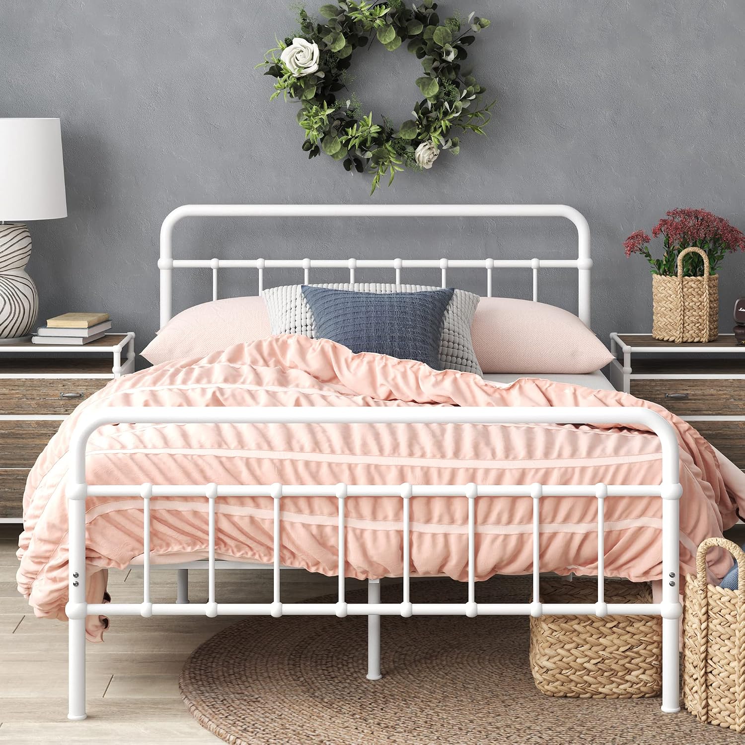 Zinus Florence Metal Platform Bed Frame, Mattress Foundation, No Box Spring Needed, Easy Assembly, White, Twin