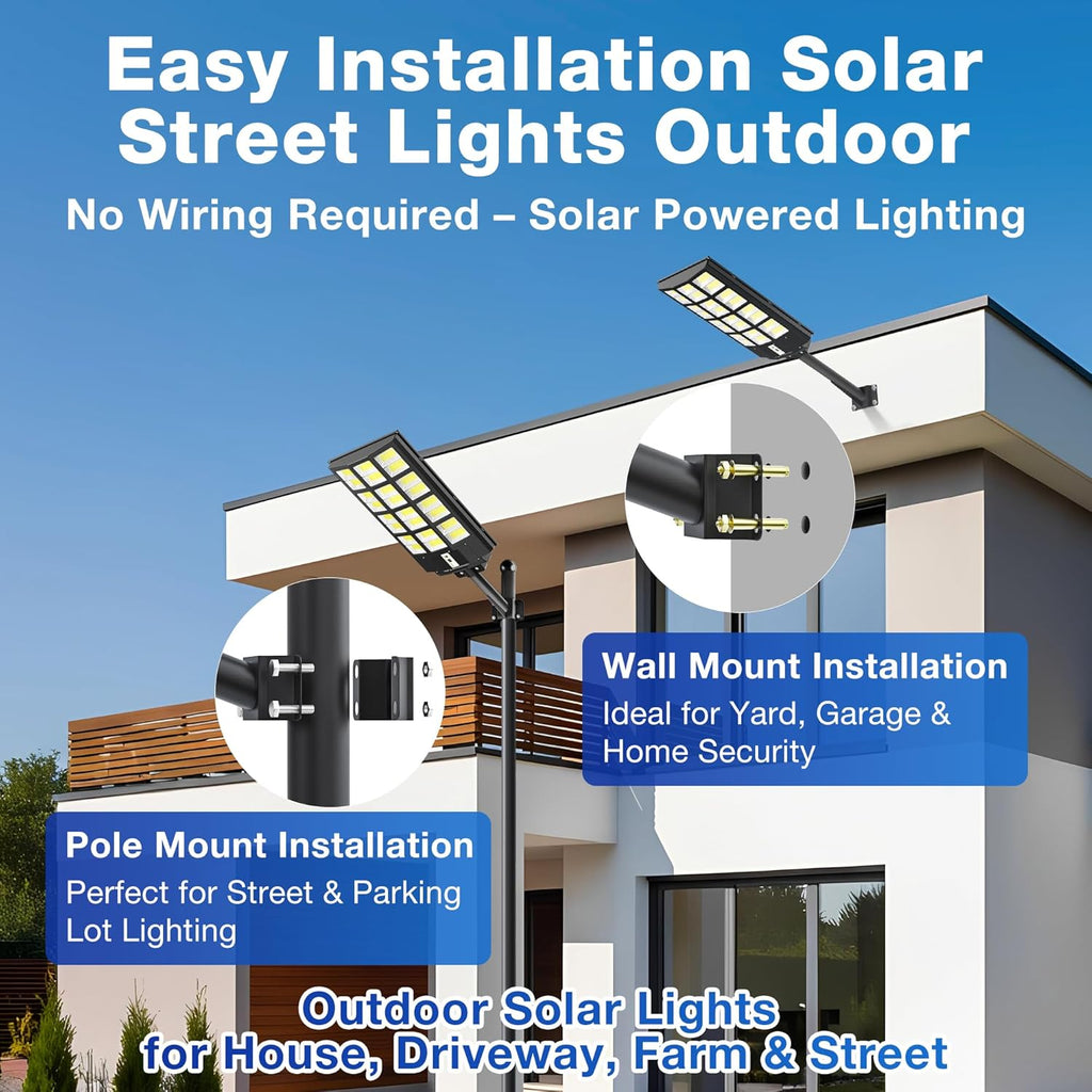 OKPRO 10000W Solar Street Lights Outdoor, IP66 Waterproof Solar Lights Outdoor with Motion Sensor & Remote, Dusk to Dawn Commercial Security Lighting for Parking Lot, Yard, Farm, Driveway (2 Pack)