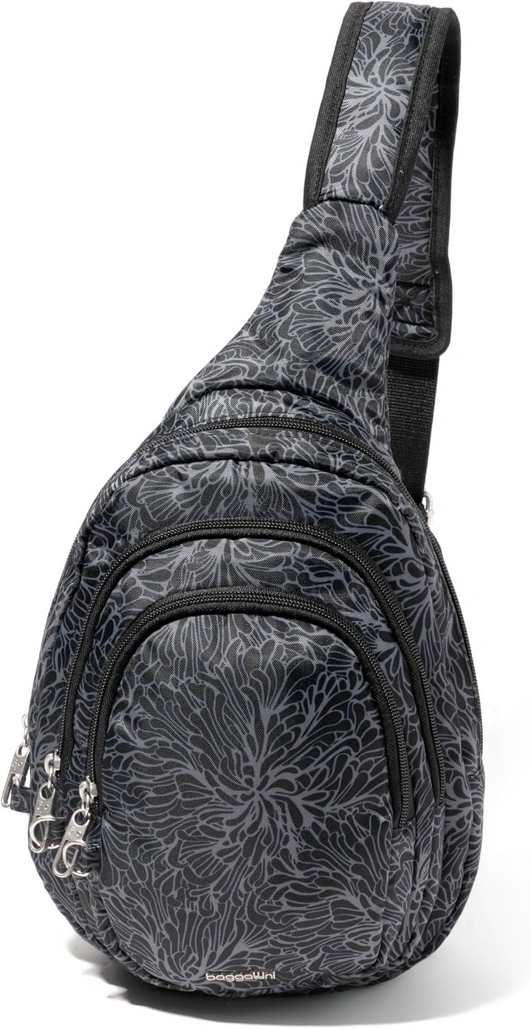 Baggallini Securtex® Anti-Theft Multi Zip Sling - Lightweight 8.6'x15.2' Travel Bag with Locking Zippers & RFID Protection