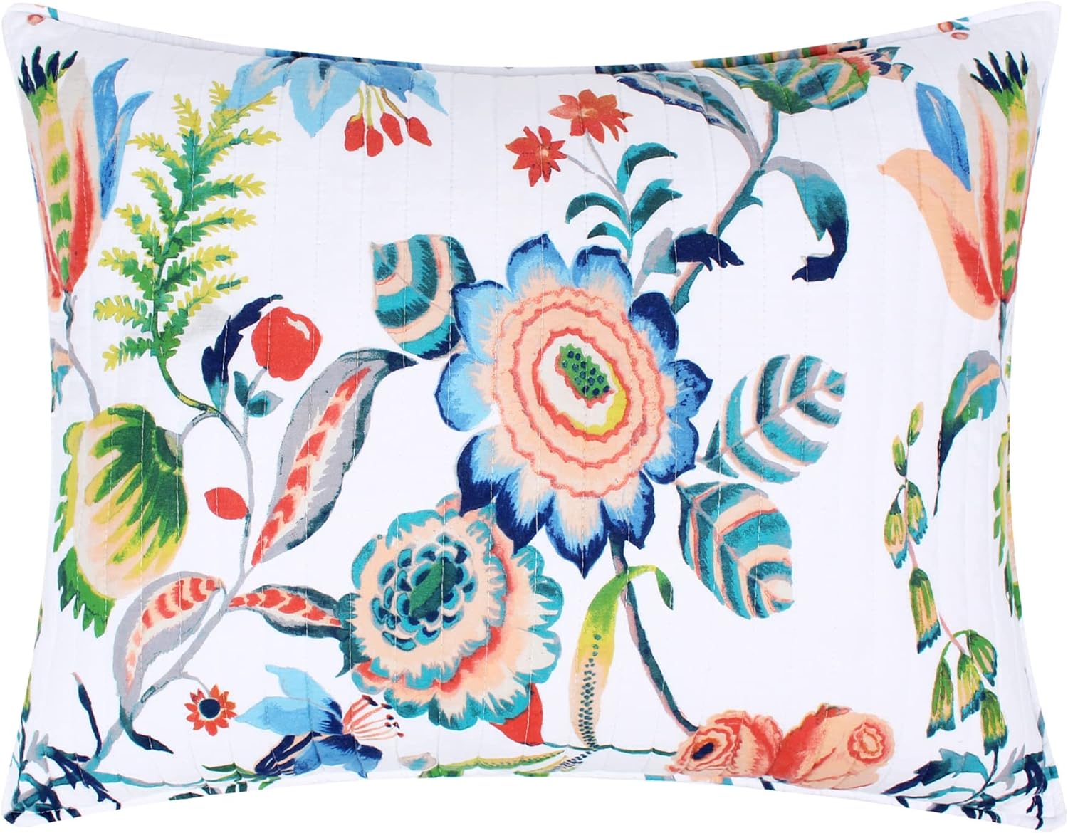 Levtex Home - Eleni Quilt Set - King Quilt and Two King Shams - Floral - Blue, Navy, Coral, Green, White - Quilt (106x92in.) and Shams (20x36in.) - Reversible - Cotton