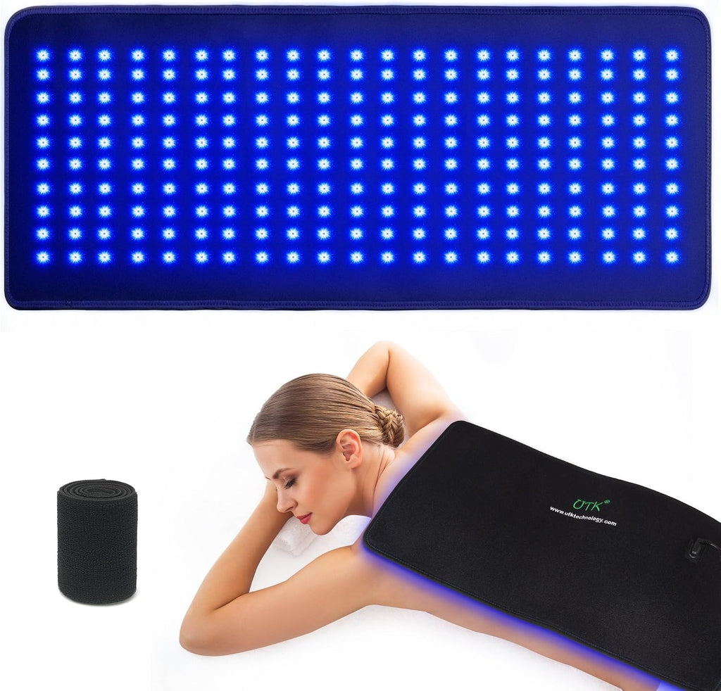 UTK 23' x 12' Large Red & Blue Light Therapy Pad for Body, 470nm 660nm 850nm Near Infrared Light Therapy Wrap for Back Shoulder Knee Muscle Joint, 210 pcs 3 in 1 LEDs, Adjustable Timer & Intensity