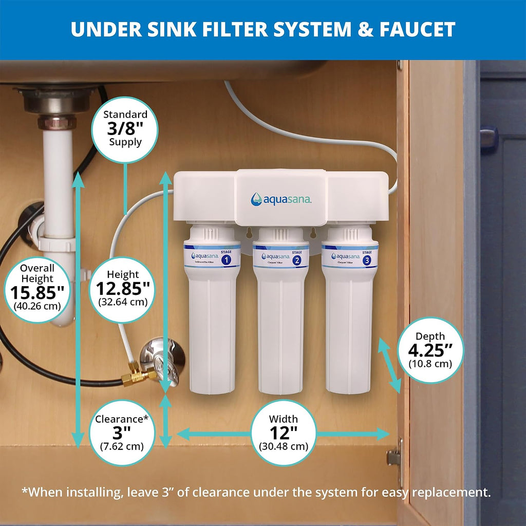 Aquasana Under Sink Water Filter | 3-Stage Max Flow Filtration | Reduces up to 99.99% of 78 Contaminants - PFAS, Lead, Chlorine, Cysts, & More | Under Counter Drinking Water Filter | AQ-6300M-NF