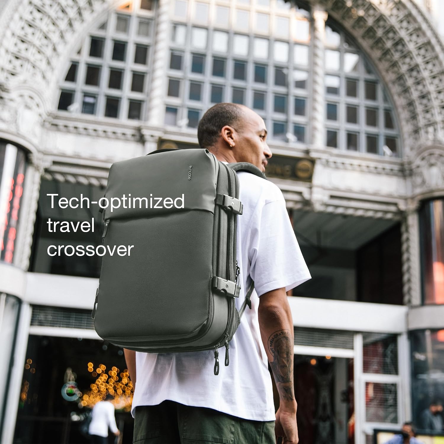 Incase A.R.C. Travel Backpack 38L – Expandable Carry On Luggage, Fits up to 17' Laptop – Butterfly Opening, Quick Access Pocket, Shoe Storage – Airplane Travel Essentials, Weekend Bag – Smoked Ivy