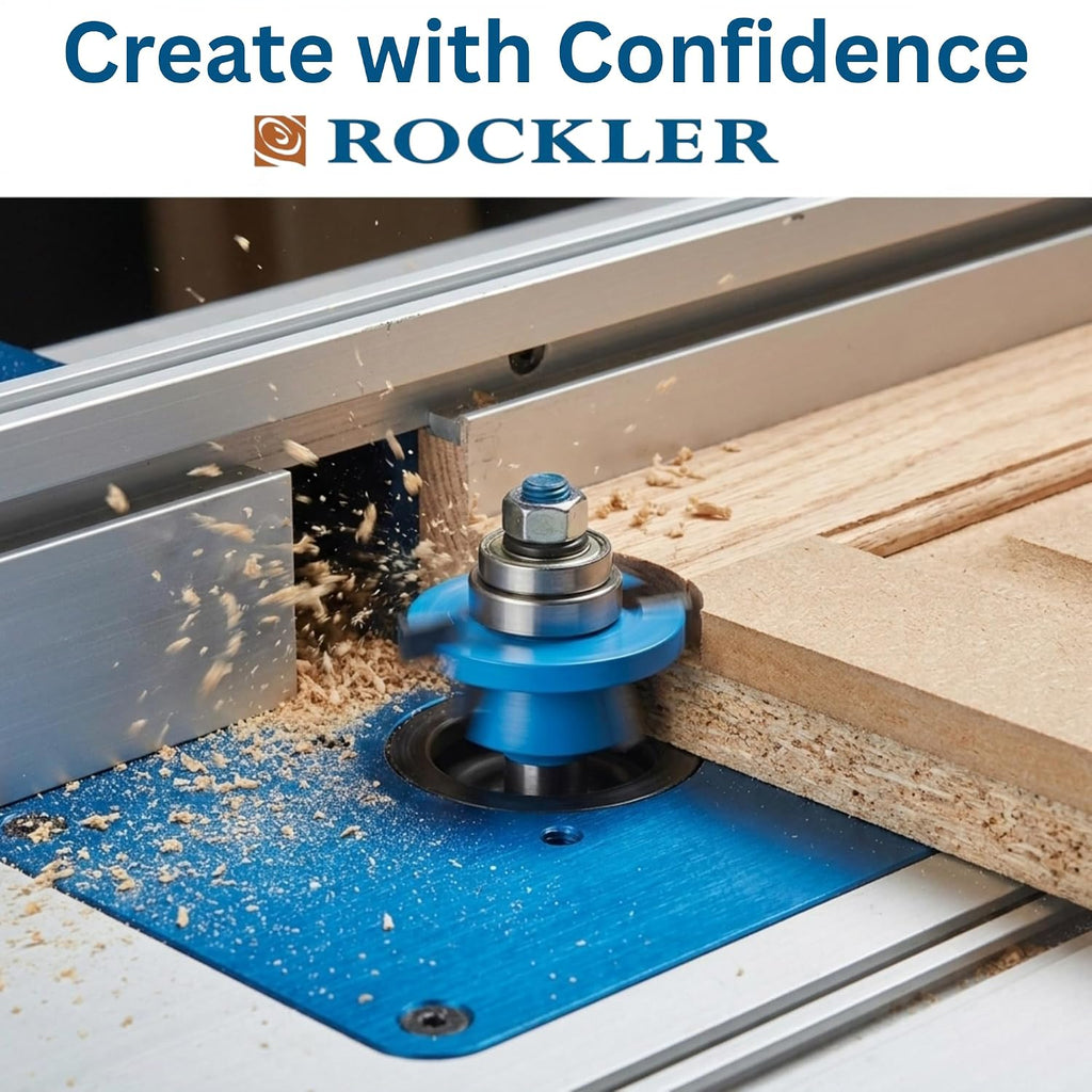 ROCKLER Shaker Rail & Stile Router Bits 1/2 Shank (Set of 2) Precision Balanced Cutter for Smooth Operation - Cabinet Door Router Bits for Stick Joints