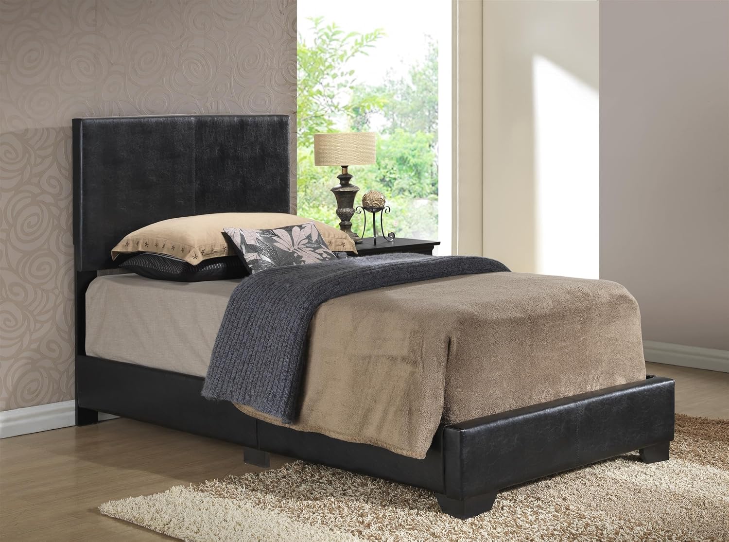 Glory Furniture Aaron Faux Leather Upholstered Twin Bed in Black