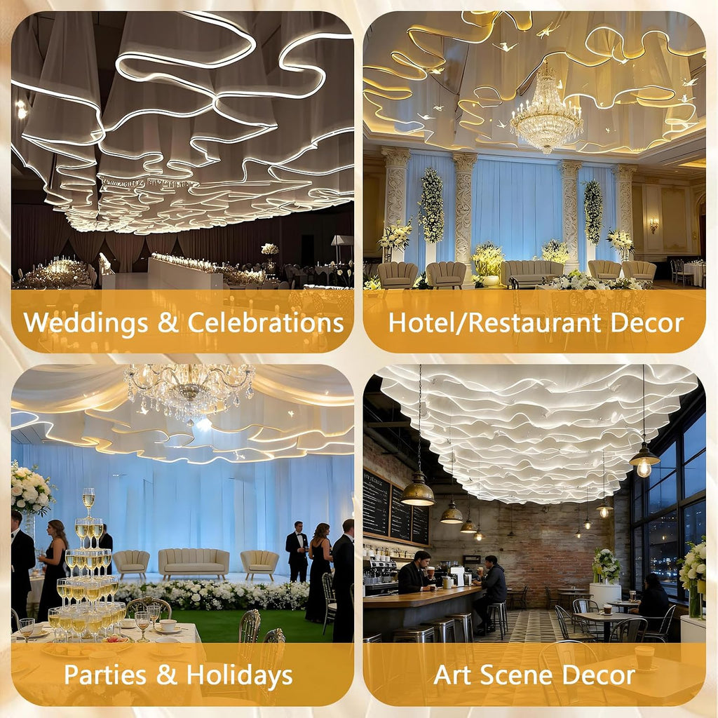 BANGBANGJI Sheer Curtains, Ceiling Light Strip, Easy to Install, Universal for All Seasons, for Birthdays, Parties, Weddings 100mx0.5m-ChampagneVeil+WarmLight