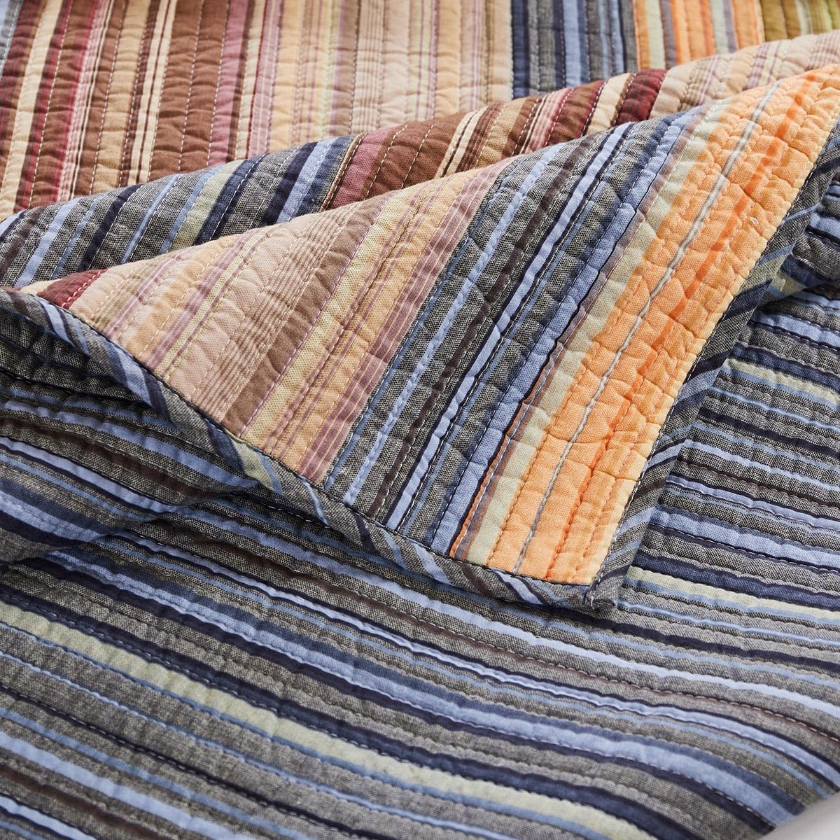 BLACK FOREST DECOR Sandy Beach Stripe 2-Piece Quilt Bed Set - Twin, Cotton, 68' W x 88' L