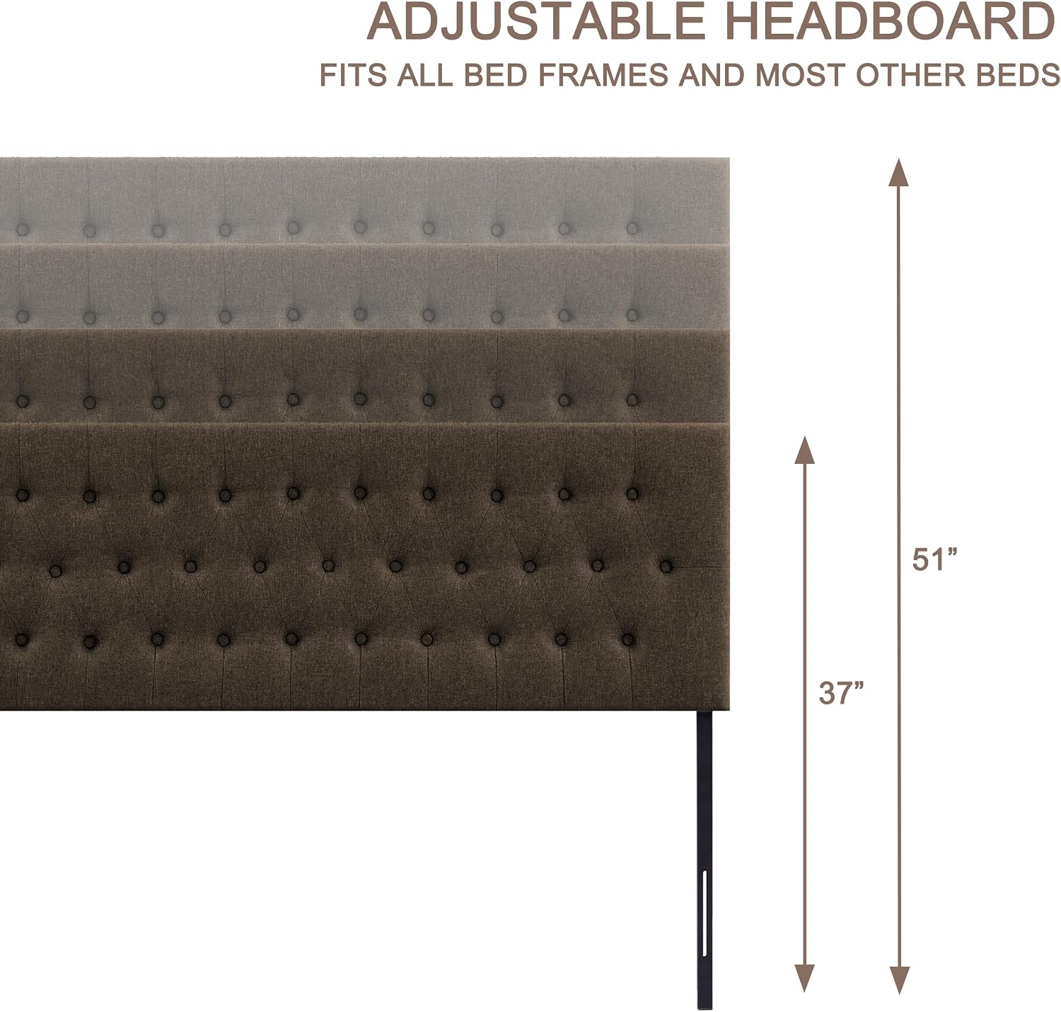 Huatean Home Tufted Upholstered Headboard Full Size, Solid Wood Head Board with Durable Metal Legs, Adjustable Height Bed headboard from 37' to 51' Fabric Headboard in Modern Button Design, Chocolate