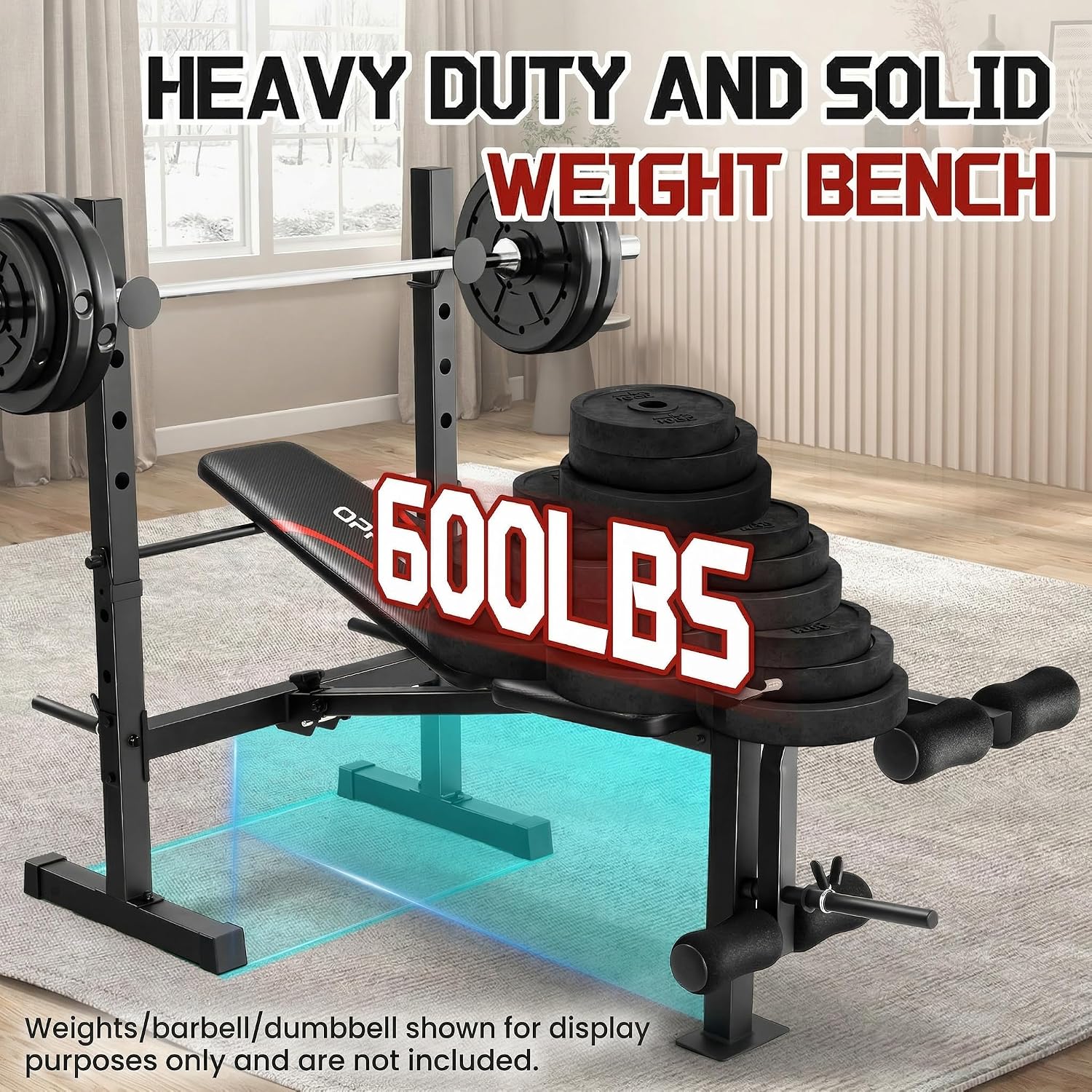 OPPSDECOR Multi-Function Weight Bench Set with Squat Rack Leg Extension & Leg Curl Adjustable Workout Bench for Full Body Fitness Foldable Flat/Incline/Decline Upgrade Bench Press for Home Gym