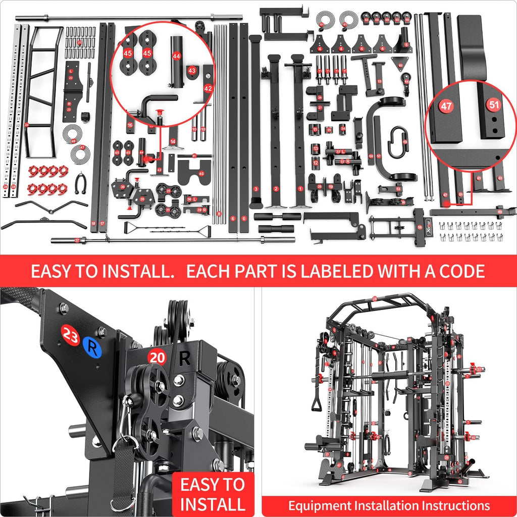 Multi-Purpose Squat Rack,Smith Machine Weight Rack Set with Cable Crossover System, Home Gym Power Racks, Power Racks and Packages