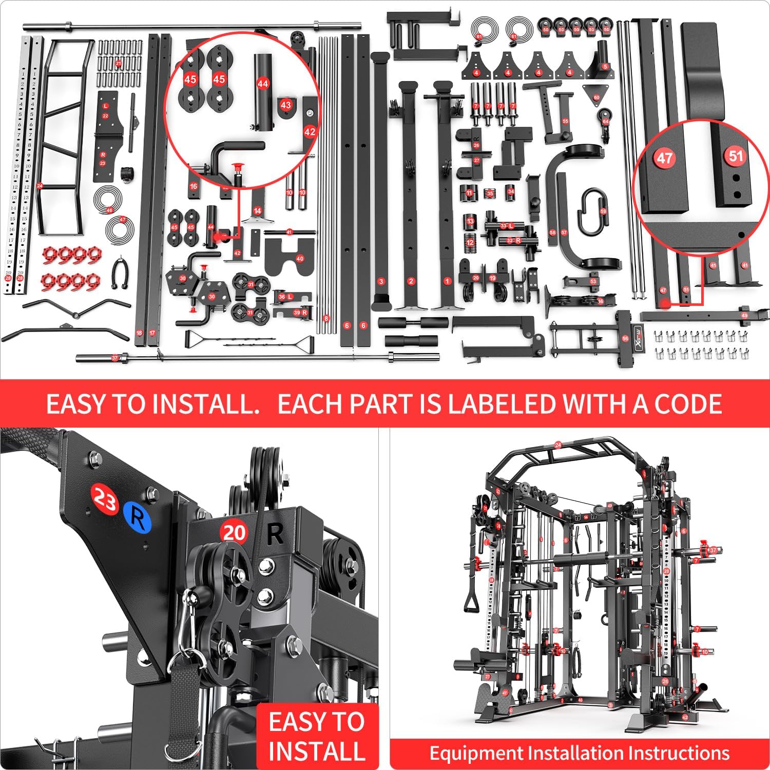 Multi-Purpose Squat Rack,Smith Machine Weight Rack Set with Cable Crossover System, Home Gym Power Racks, Power Racks and Packages