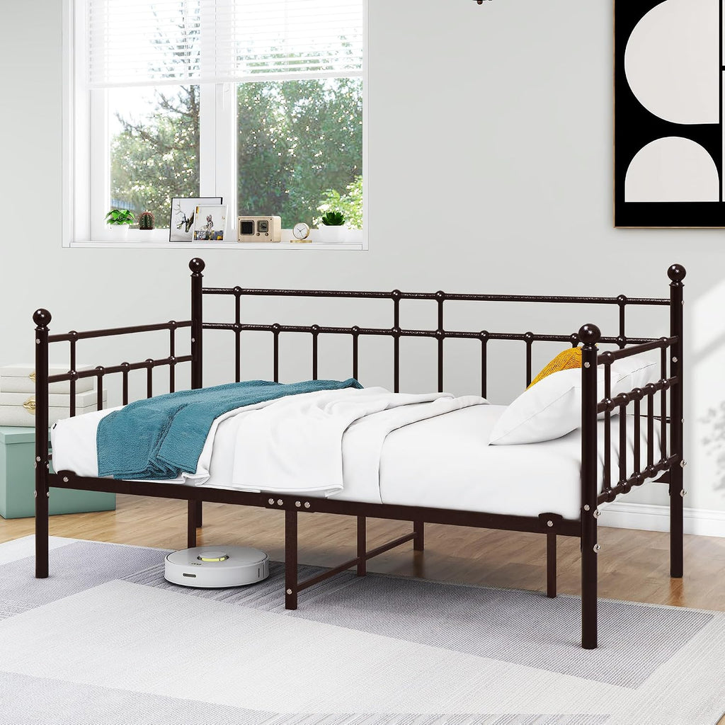 HOMERECOMMEND Metal Daybed Frame Twin Steel Slats Platform Base Box Spring Replacement Bed Sofa for Living Room Guest Room (Twin,Dark Copper)